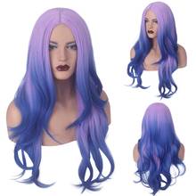 Peruca ombré de cabelo sintético, 65cm, novo, roxo, azul, longo, ondulado, traje de halloween, cosplay, para mulheres, fibra de alta temperatura 2024 - compre barato