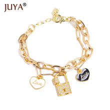JUYA Fashion Charm Bracelets Cubic Zircon Double Layer Chain Bracelet For Women Adjustable Steampunk Lock Chunky Chain Bracelets 2024 - buy cheap