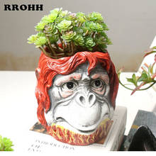 Resin Monkey Head Flowerpot Creative Animal Flowerpot Resin Handicraft Ornaments Indoor Micro Landscape Succulent Plant Pot 2024 - buy cheap