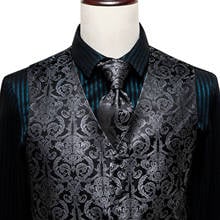 Conjunto de chaleco de lujo Hi-Tie para hombre chaleco Floral negro para boda Chaleco de moda para hombres Chaleco de lentejuelas chalecos clásicos 2024 - compra barato