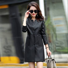 5XL Plus 6XL Size 2020 Women Faux Jacket Autumn Winter Long Slim Female Black Leather Trench Coat 2024 - buy cheap