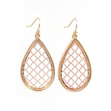 Trendy Accessories Simple Style Water Drop Grid Hollow Out Dangle Earrings For Women Girls Fashion Jewelry 2024 - buy cheap