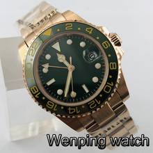 Bliger 40mm rose gold case sapphire glass date window ceramic bezel green dial luminous waterproof mens GMT automatic watch 2024 - buy cheap