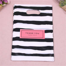 New Design Wholesale 100pcs/lot 20*30cm Fashion Black&white Striped Plastic Shopping Packaging Bags With Thank You 2024 - buy cheap