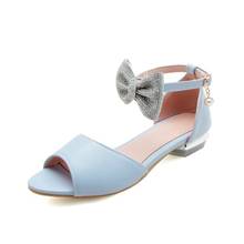 Sandálias planas de verão para mulheres, tamanhos grandes 9 10 11-13, sapatos femininos, fita boca de peixe com laço 2024 - compre barato