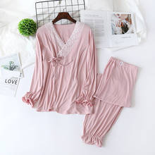 2Pcs/Set Modal Maternity Nursing Sleepwear Set Breast Feeding Pajamas Nightgown Pregnancy Lace Nightwear Maternity Nursing Dress 2024 - buy cheap