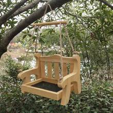 Alimentador de pássaros de madeira para exterior, cadeira de balanço com sementes de pássaro selvagem, estação de alimentação para quintal ao ar livre, jardim de suspensão 2024 - compre barato