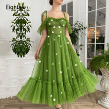 Elegante vestido de fiesta de tul verde menta para mujer, traje elegante con tirantes finos, línea A, longitud de té, para fiesta de boda, para verano, 2021 2024 - compra barato