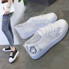 Summer Solid White Shoes Woman Flats 2020 New Women Shoes Students Breathable Air Mesh Hollow Lace Up Casual Shoes Plus Size 2024 - buy cheap