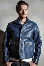 Free shipping,Brand new Genuine leather jacket.mens Indigo vintage style Cossack jacket,classic 1920 Batik cowhide coat,sales 2024 - buy cheap