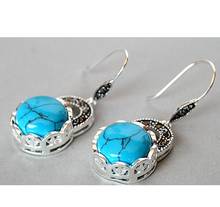 Free Shipping  charm lady's 925 Silver Blue jade Marcasite Earrings 14/5" 2024 - buy cheap