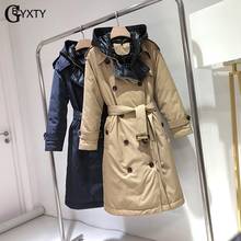 GBYXTY Long Trench Down Coat 2020 Winter Women Hooded Double Breasted Belt Duck Down Jacket Feather Parka Mujer Overcoat ZA2146 2024 - buy cheap