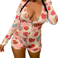 2020 macacão feminino com decote em v profundo, pijama sexy, roupa de dormir, botão, body, shorts, body, malha, manga comprida, estampa, body 2024 - compre barato