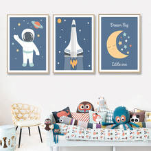 Nordic cartoon lua imagem da parede arte da lona pintura astronauta foguete cartaz e impressão sala de estar quarto crianças decoração casa 2024 - compre barato