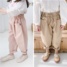 Children Spring 2020 Girls High Waist Solid Color Cotton Casual Harlan Pants Baby Kids Pleated Loose Infants Trousers 2024 - buy cheap