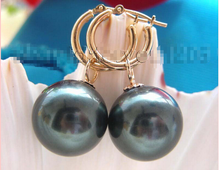 Natural 14mm Tahiti Black Sea Shell Pearl Earrings 2024 - buy cheap