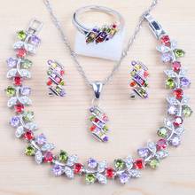 Conjuntos de joyas de circonia cúbica Multicolor para mujer, pulsera, collar, colgante, pendientes, anillo, aniversario, QS0547 2024 - compra barato