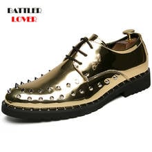 Steampunk Patent Leather Casual Shoes for Men 2021 Fashion Party Club Lace Up Rivet Oxfords Male Motorcycle Biker Formal Shoes 2024 - compre barato