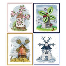 Four Seasons Windmill Cross Stitch Kit Printing Counted Cross Stitch 14CT 11CT Fabric Art Embroidery Set Handmade Needlework Set 2024 - buy cheap