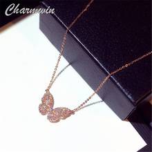 New Short Necklaces Women Pendant Necklaces Rose Gold Color & Silver Color Cubic Zirconia Butterfly Clavicle Necklaces Jewelry 2024 - buy cheap