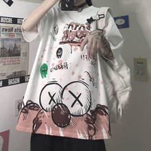 Camiseta de desenhos animados feminina, camiseta folgada de manga curta para o verão, hip hop gótico para meninas 2024 - compre barato