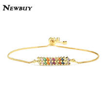 NEWBUY-pulsera geométrica de estilo bohemio para mujer, brazalete con dijes geométricos de Color dorado, joyería de circonita colorida, regalo del Día de San Valentín 2024 - compra barato