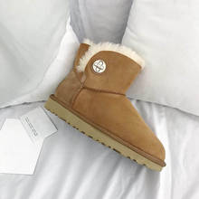 Nova chegada 2021 pele natural 100% genuíno botas de neve de pele carneiro sapatos femininos de lã botas de neve de inverno botas de marca 2024 - compre barato