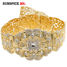 Sunspicems elegent grande marroquino caftan cinto para as mulheres cor do ouro completo cristal metal cinto de corrente de casamento jóias 2024 - compre barato