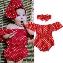 0-24M Newborn Baby Girls Bodysuits Headband Off Shoulder Red Polka Dot Print Jumpsuit 2PCS Outfits Clothes 2024 - buy cheap