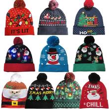 Luz led chapéus de natal gorro camisola de malha santa hat light up chapéu de malha quente presente para o adulto do miúdo para a festa de natal 2021 2024 - compre barato