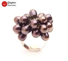 Qingmos-Anillo de flores de 25mm para mujer, anillo de perlas naturales de arroz negro de 5-6mm, joyería fina ajustable #7-9 rin28 2024 - compra barato