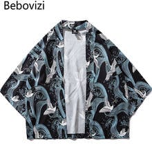 Bebovizi estilo tradicional roupas kimonos guindaste imprimir japonês kimono cardigan cosplay camisa blusa para mulheres yukata robe 2024 - compre barato