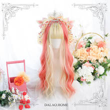 Blonde Highlight Pink Lolita headwear Harajuku Fairy Cosplay Bangs Pale Golden Wavy Sweet Adult Girls 2024 - buy cheap