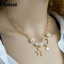Kymyad colar gargantilha feminino, gargantilha corrente cor dourada pingente estrela joias para mulheres colares de pérola simulada joia 2024 - compre barato
