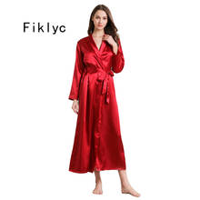 Fiklyc underwear autumn long style bathrobe women mid-calf bath robe soft thin cute red bridesmaid robes female dressing satin 2024 - buy cheap