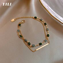 2021 Korean Green Crystal Charm Bracelets for Women Double Layered Gold Chain Beaded Bracelet Retro Adjustable Jewelry 2024 - buy cheap