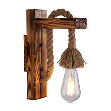 American Wood Wall Lamp Retro Vintage Light Stair Aisle Corridor Decorative Hemp Rope Wall Lamp Bedroom E27 Bedside Light 2024 - buy cheap