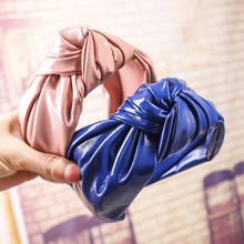 Korean Simple PU Leather Knot Hairband Vintage Bright Color Wide Headband Fashion Solid Hair Loop Women Hair Accessories 2024 - buy cheap