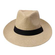 Соломенная шляпа унисекс, Пляжная Панама с широкими полями, в стиле джаз, модная, повседневная, с черной лентой, для мужчин и женщин, на лето 2024 - купить недорого