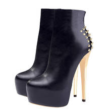 Richealnan Women's Black Platform Rivet Ankle Booties 16cm Thin High Heels  Fashion Metal Heels Buckle Boots Big Size US5~US15 2024 - buy cheap