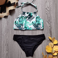 Girl Swimwear Swimsuit Kids 5-14 Years Teenage Girl Bikini Set Tropical Palm Tree Girls Bathing Suits Halter Top Beachwear 2021 2024 - buy cheap