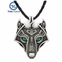 Pingente viking masculino de cabeça de lobo, pingente de cabeça de aço inoxidável corrente de couro nacklace cor de olhos amuletos masculinos 2024 - compre barato