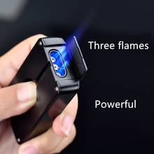 Metal Triple Torch Jet Lighter Turbo Pipe Lighter With Cigar Cutter Butane Gas Windproof Flame Lighter Cigarette Gadgets For Men 2024 - buy cheap