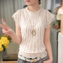Lace Chiffon Women Blouse And Shirts Ruffles 2020 Summer New Hollow Out Sexy Office Lady White Shirts Outwear Tops 2024 - buy cheap