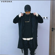 VERSMA High Street Hip Hop Streetwear Velvet Long Jacket Coat Men Winter Thick Korean Oversized Hood Men Trench Coat Windbreaker 2024 - buy cheap