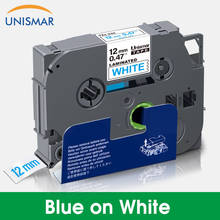 Fita de impressora unismar 233 brother 233 12mm, fita laminada azul no branco e compatível com brother 2024 - compre barato