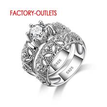 Conjuntos de anel de noivado elegante moda jóias branco zircônia cúbica cristal 925 anéis de casamento bague femme 2024 - compre barato