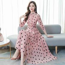 Korean Women Clothes Fashion Printed Slim A-line Robe 2020 New Spring Female Three Quarter Sleeve Casual Chiffon Dress Vertidos 2024 - buy cheap