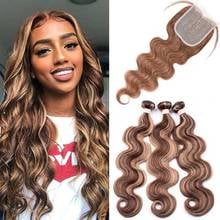 P4/27 Ombre Human Hair Bundles With Closure Body Wave 3 Bundles With Closure Human Hair Extensions Weave Bundles With 4x1 T Lace 2024 - buy cheap