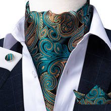 Teal Green Gold Paisley Men Vintage Ascot Pocket Square Cravat Casual Jacquard Scarves Ties Wedding Formal Neckties Men DiBanGu 2024 - buy cheap